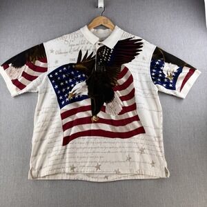 American Summer Polo Shirt Men's XL White Eagle Flag Patriotic Graphic Cotton